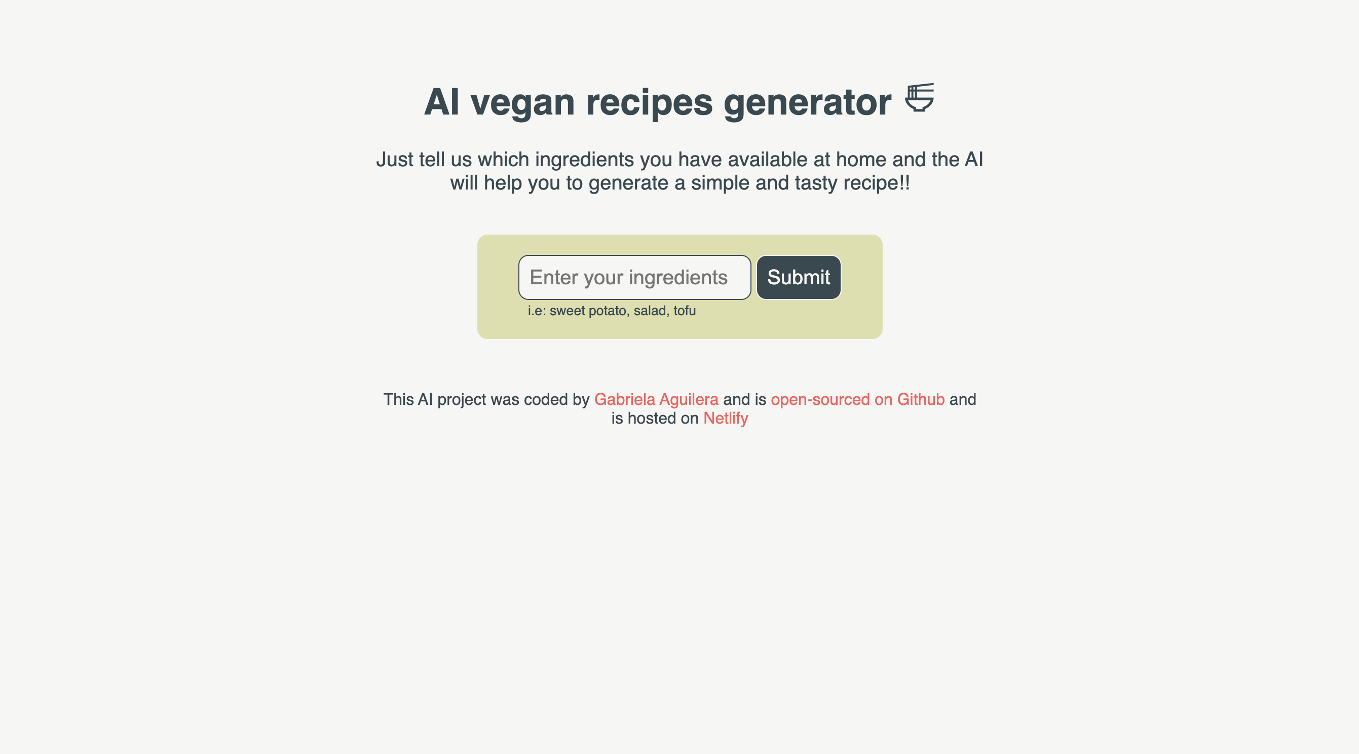 Vegan recipes generator app